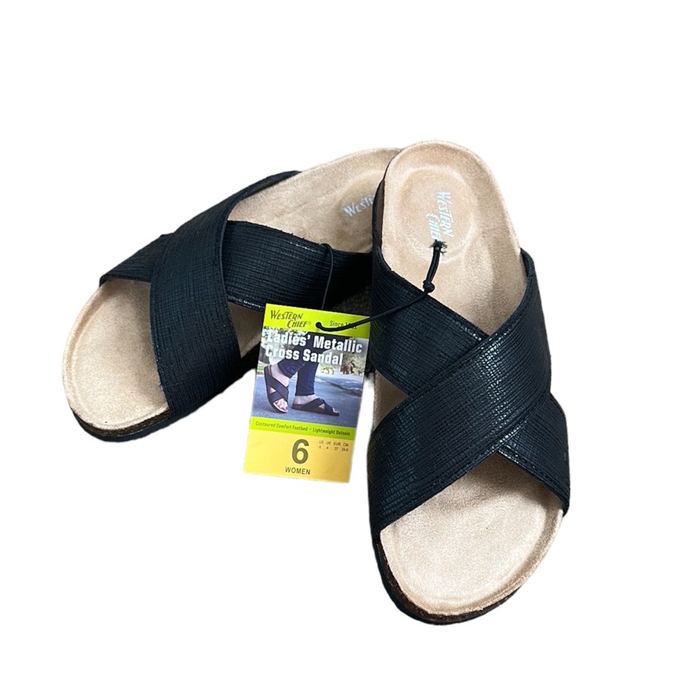Western Chief Ladies Metallic Cross Slide Sandal